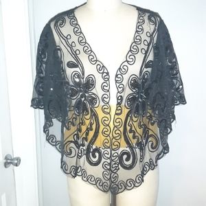 Sheer black sequin shawl